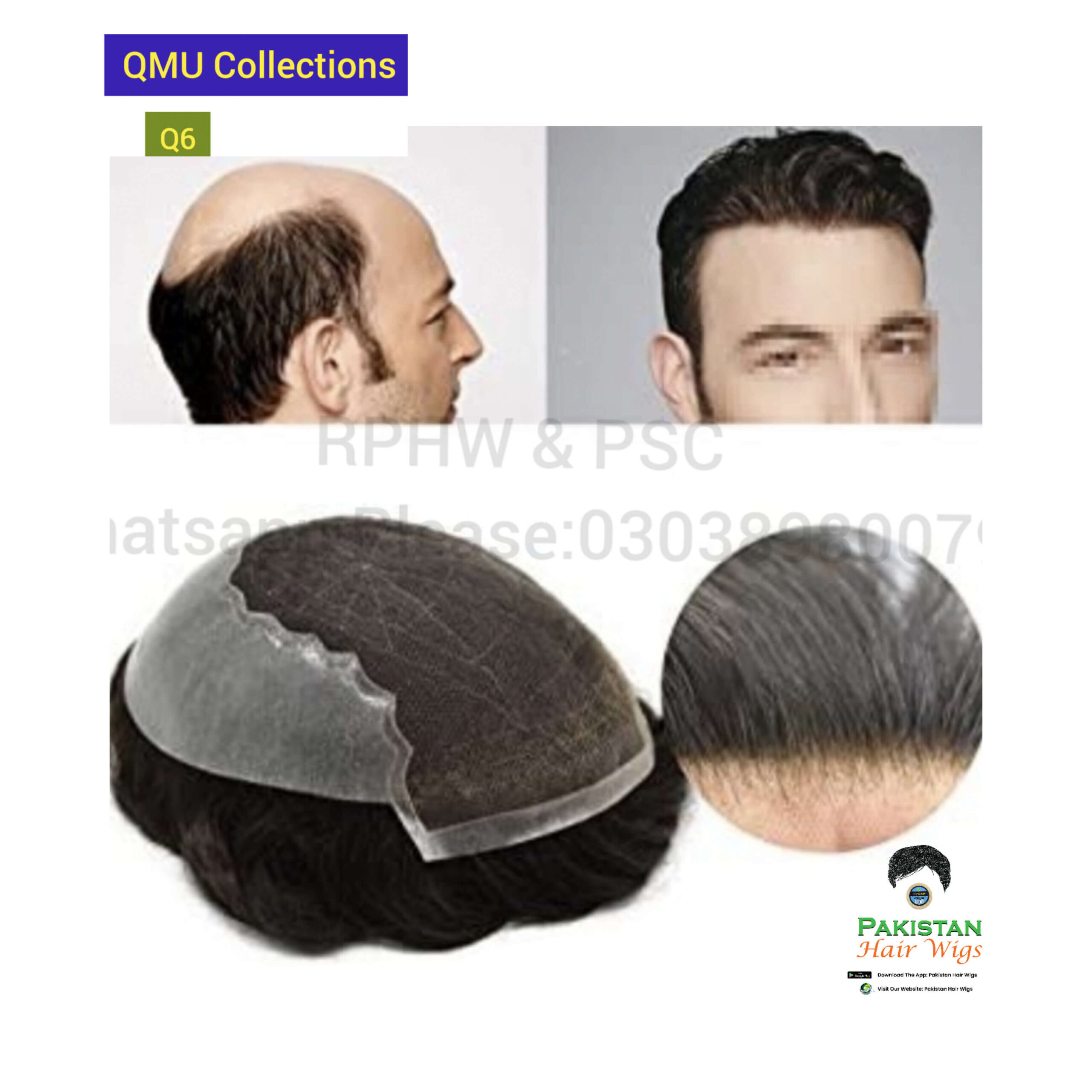 Model: Q6 Hair System-(China), Human Hair - Pakistan Hair Wigs