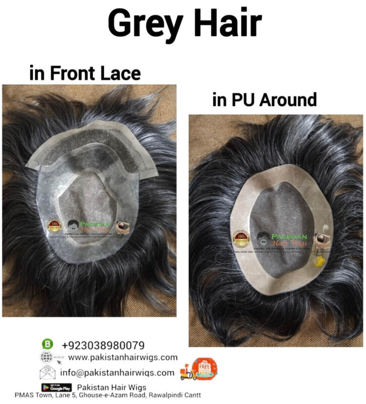 Front lace grey hair wig with PU base