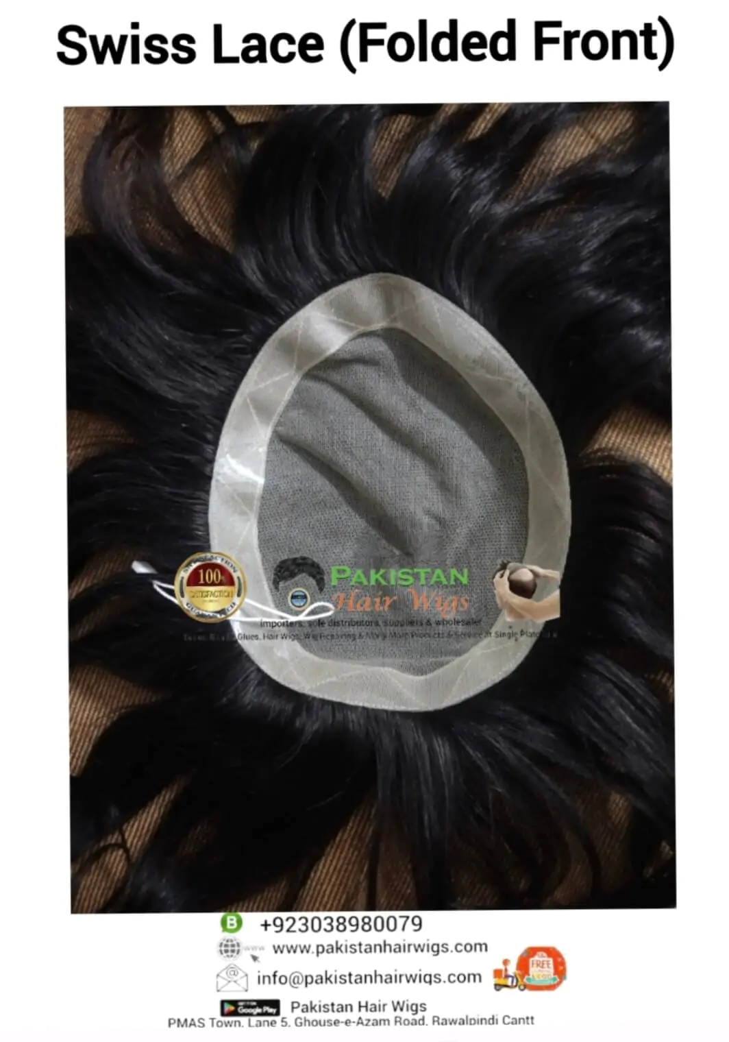 Folded front hair wig with swiss lace