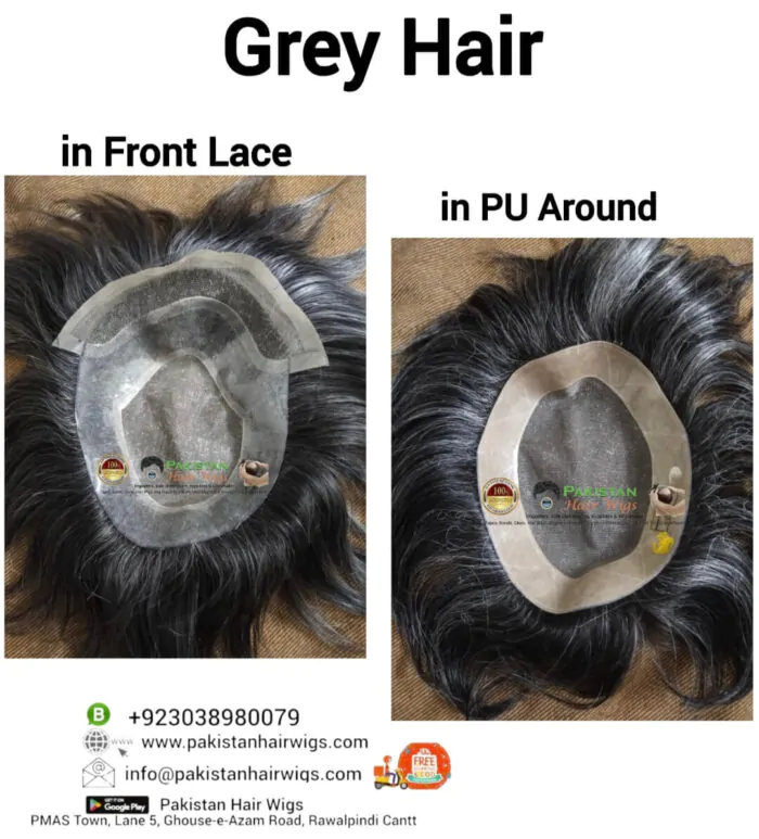 Front lace grey hair wig with PU base