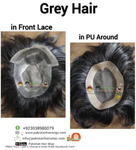 Front lace grey hair wig with PU base